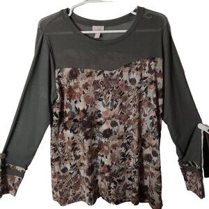 Logo Layers Lori Goldstein Printed Sheer Mesh Floral Long Sleeve Tunic Top L QVC